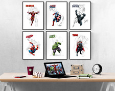 Marvel Avengers Superhero Drawing Set Of 6 Prints Pictures Wall Art Poster 