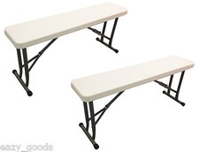 2 x FOLDING PLASTIC PICNIC BENCH PORTABLE OUTDOOR CAMPING GARDEN PARTY BBQ