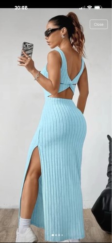Blue ribbed knit - knit, v-neck