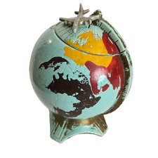 Vintage 1960 McCoy World Globe Cookie Jar With Airplane Finial, HTF