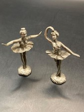 DELIGHTFUL  PAIR OF SMALL SILVER TONE BALLERINA FIGURINES