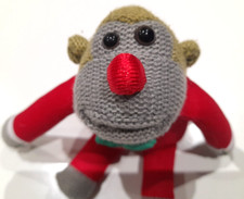 PG TIPS TEA KNITTED MONKEY with RED NOSE DAY OUTFIT & BOWTIE