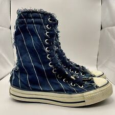 Converse Hi Tops Size 5 Fold Back Navy Blue Canvas Frayed Edge Roll Down
