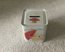 FOREVER FRIENDS “SAVING FOR A RAINY DAY” MONEY BOX TIN. ANDREW BROWNSWORD. 1980s