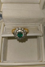 Vintage Engagement Ring 1 Carat Diamond And 2 Carat Emerald