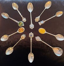 Bundle of 10 souvenir silver-plated collector teaspoons (inc 1 Masonic design)