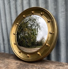 Vintage Brass Convex Porthole Round Butlers Wall Mirror Fisheye
