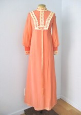 Vtg 70s Peach Chiffon Maxi