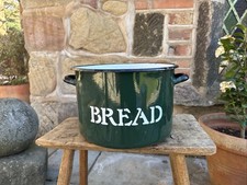 Enamelware Bread Bin Large Lidded Vintage Double Handled Black & White Planter