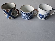 Bundle of 3 Tea Coffee Mugs Cups Handmade Rustic Stoneware Pottery - 6-7cm high
