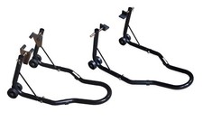 Motorcycle Paddock Stand Set Front & Rear Set Black Heavy Duty Track Stands
