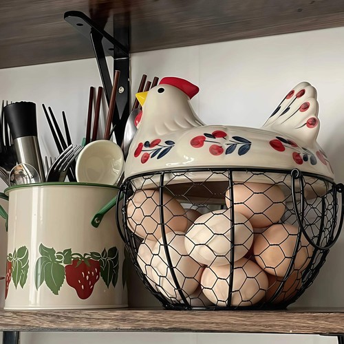 Farmhouse hen ceramic egg - farmhouse,