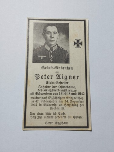 Ww2 german death card original - ww2,