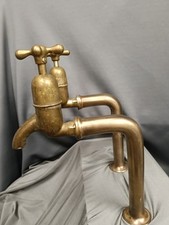 TALL BRASS BIB TAPS, AGED BRASS TAPS IDEAL BELFAST KITCHEN SINK  REFURBED 