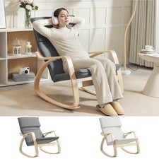 Comfortable Relax Rocking Chair, Wooden Lounge Chair Recliner with Headrest