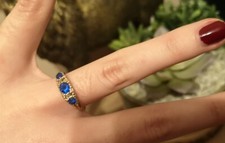 Pretty 9ct Gold Ring Vintage victorian sapphire and diamond Mourning hallmarked
