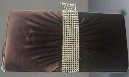 Brown satin clutch evening bag - clutch,