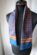 Vtg 60's blue patterned virgin wool large scarf mod retro revival
