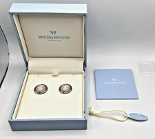 WEDGEWOOD Pink Jasperware Cameo Circle Earrings England Made w/ Booklet