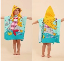 Boys Girls Kids Hooded Poncho Towel Children Bathrobe Beach Bath Swimming