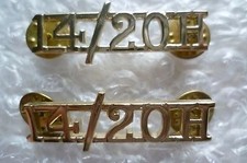 Kings Hussars 14th/20th Shoulder Title Badge- (Staybrite 14/20 H-  PAIR (A/A)