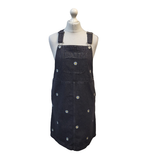 Black floral denim pinafore - floral,