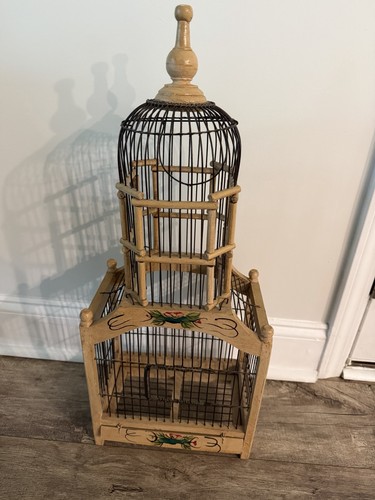 Vtg wood and - metal, birdcage