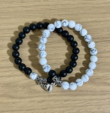 2 pcs Couple Beaded Bracelets Howlite & Matte with Magnetic Heart