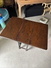 Vintage Old Fold Out Side Table Ornate Legs Polished Finish Dark Wood Table