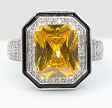 New QVC Diamonique 925 Sterling Silver Deco Style XL Pave Cocktail Ring 