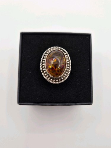 Amber silver ring - size, s