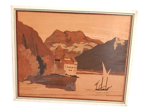 Vintage framed wood - vintage, marquetry