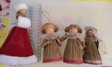 4 Vintage Corn Dollies Christmas Decorations Angel Choristers Red Velvet 