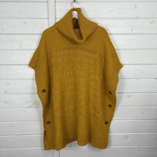 MONSOON Jumper Womens One Size Mustard Roll Neck Poncho Cape Shawl Cable Knit