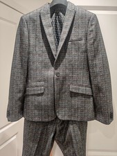 Label Lab Men's 3-piece Suit 40R 32S  Skinny Fit Grey Check Waistcoat Worn Once