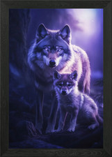 Wolf and Pup in Moonlight