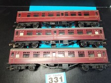 TRI-ANG `OO GAUGE` 9" MAROON COACHES #`s 24010 & (TWO) M24001 PLAYWORN CONDITION