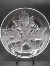 LALIQUE France Crystal Maple Leaf Bowl/Plate 9-1/2" x 1-3/4" Heavy! Signed Read*
