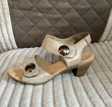 Rieker Womens Ladies Aileen Beige Leather Mid Heel Shoes Sandals Size 6.5 Used