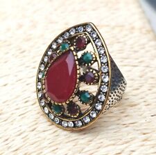Vintage Turkish style Silver / Bronze stone Ring, Womens Costume Jewellery Gift