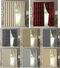 Jacquard Heavy Ring Top Curtains Pair, Fully Lined w/ Tiebacks, Bedroom, Floral