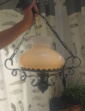 Searchlight Matt Black Oil Lamp Style Electric Ceiling Light And Glass Shade