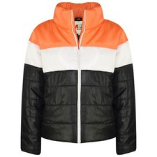 Kids Girls Jacket Designer's Contrast Panel Quilted Padded Warm Coat 5-13 Years