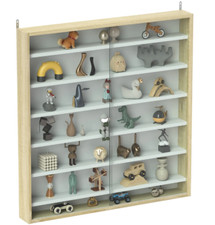 HOMCOM 7-Tier Wall Display Cabinet w/ Shelves Glass Doors, Oak