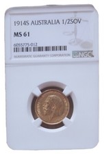 1914 Gold Half-Sovereign  NGC MS61 Sidney Australia
