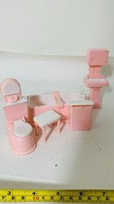 7 Piece Pink Bath Room Set Vintage 1950-1960 Doll House Furniture Bath Sink Loo