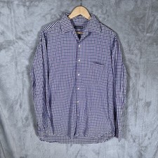Canali Long Sleeve Shirt Mens Large Checked Purple Cotton