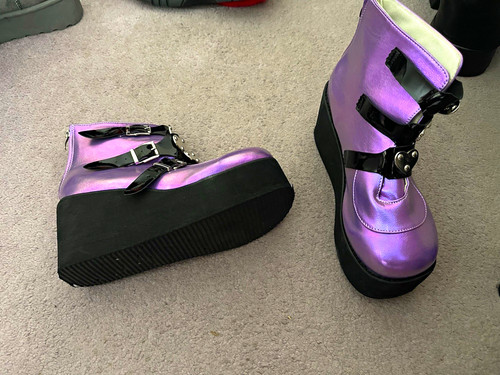 Purple black platform wedge - purple/black,