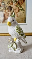 Vintage Green Crested Cockatoo Parrot Majolica Italian Figurine Italy ceramic 