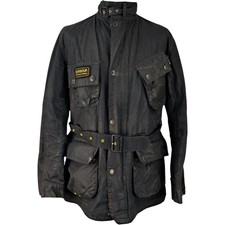Barbour International Jacket XL Men's Black VTG Wax Slim Motorbike Jacket Zip Up